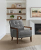 Enzo 26" Genuine Leather Accent Chair with Biscuit Tufting, Track Arms and Wood Legs - Dark Grey | Fauteuil d’appoint Enzo de 26 po en cuir véritable avec capitonnage en biscuit, accoudoirs rectilignes et pattes en bois - gris foncé