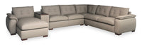 Sofa sectionnel modulaire de gauche Raya 5 pièces en cuir véritable avec console de rangement et pattes en bois - beige pierre