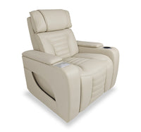 Fauteuil de massage à inclinaison électrique Zen de 40 po en tissu d’apparence cuir avec appuie-tête électrique et siège chauffant - abricot