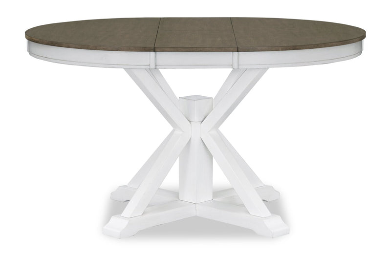 Table de salle à manger ronde Brook de 42 po à 54 po (L) avec rallonge - blanche et brune