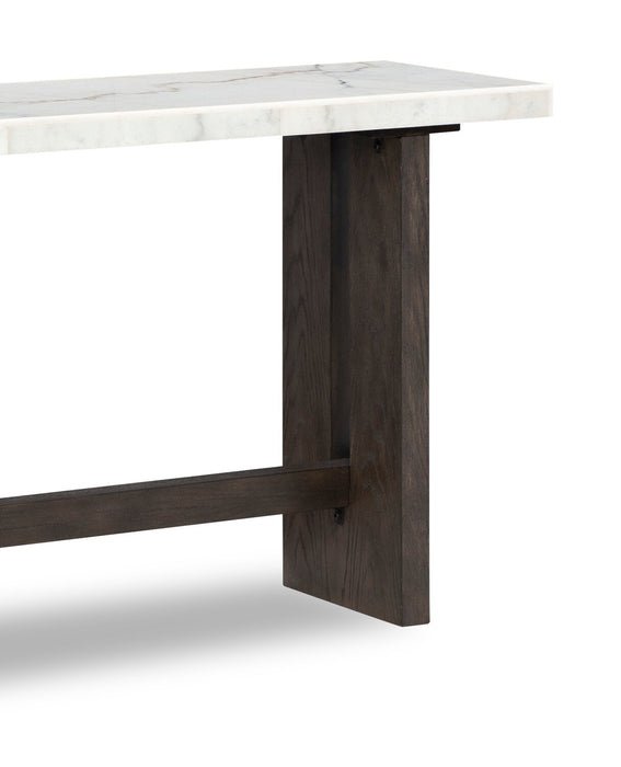 Table de salon Warwick de 52 po en bois massif et en marbre - blanche et chêne brun