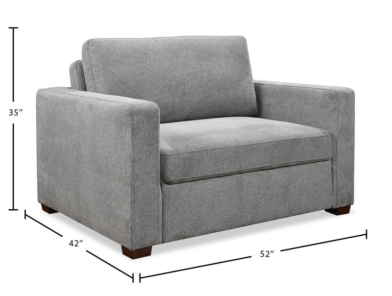 Fauteuil-lit Dusk de 52 po en tissu d’apparence lin avec accoudoirs rectilignes - gris