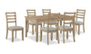 Cove 7pc Dining Table Set with Table & 6 Chairs, Storage Drawers, Melamine, 66"W - Natural/Grey | Ensemble de salle à manger Cove 7 pièces en mélamine avec table de 66 po (L), tiroirs de rangement et 6 chaises - naturel et gris