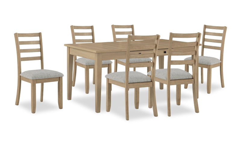 Ensemble de salle à manger Cove 7 pièces en mélamine avec table de 66 po (L), tiroirs de rangement et 6 chaises - naturel et gris