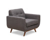 Fauteuil Freeman Kort & Co. de 37 po en tissu d’apparence lin avec pattes en bois et coussin de dossier capitonné - gris anthracite