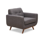 Fauteuil Freeman Kort & Co. de 37 po en tissu d’apparence lin avec pattes en bois et coussin de dossier capitonné - gris anthracite