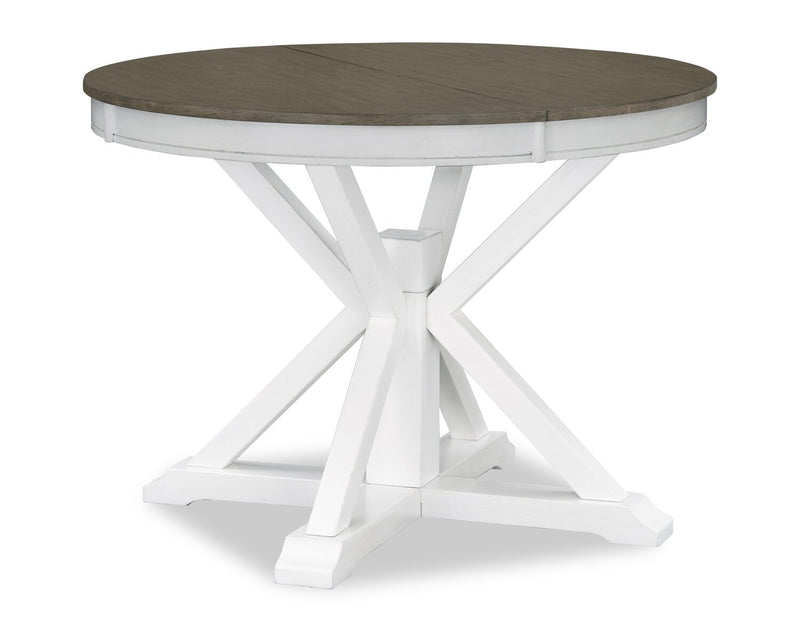 Table de salle à manger ronde Brook de 42 po à 54 po (L) avec rallonge - blanche et brune