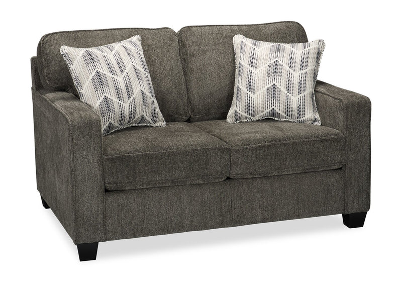 Causeuse Lennox de 57 po fabriquée au Canada en tissu de chenille avec coussins réversibles et coussins décoratifs - grise