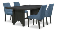 Ensemble de salle à manger Emery 5 pièces en bois avec table, rallonge, 72 po à 96 po (L) et 4 chaises - noir et bleu