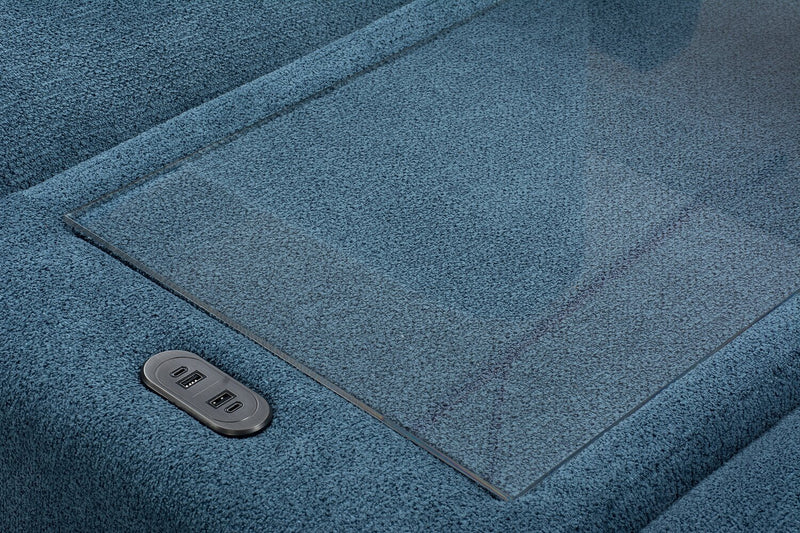 Sofa sectionnel modulaire de gauche Voyage 6 pièces en tissu avec console et coussins de dossier amovibles - bleu