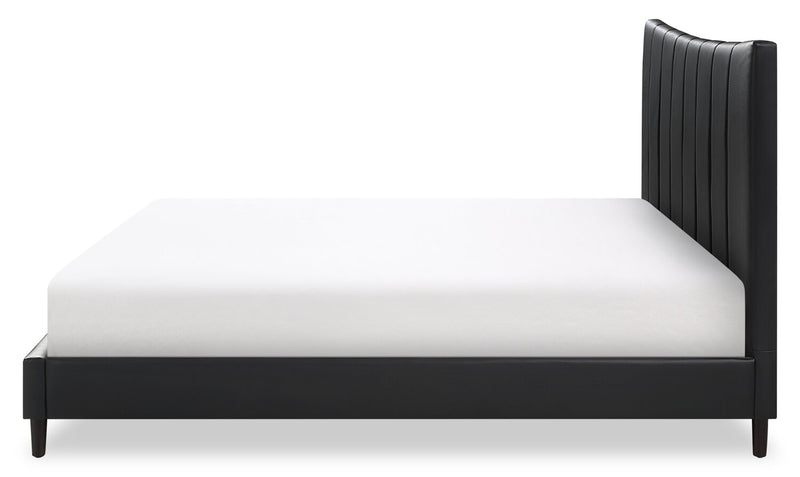 Lit plateforme rembourré Paseo en tissu de cuir végétalien noire - format très grand lit