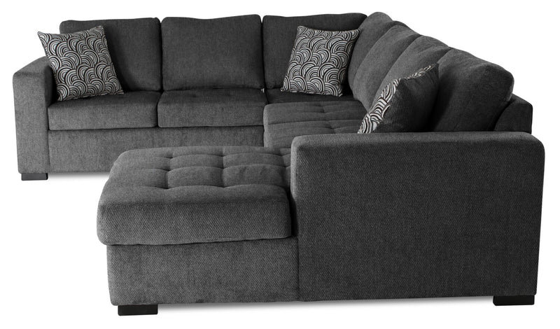 Sofa-lit sectionnel de droite Legend 4 pièces fabriqué au Canada en tissu de chenille avec fauteuil long de rangement - gris poivre