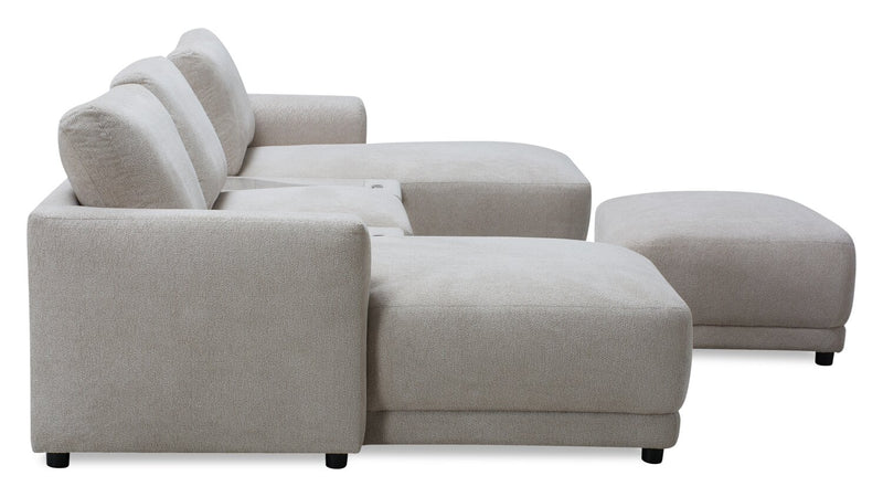 Sofa sectionnel modulaire de gauche Voyage 6 pièces en tissu avec console et pouf - taupe