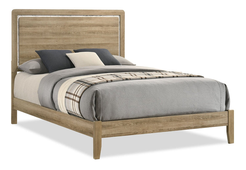 Ensemble de chambre à coucher Sable brun clair 6 pièces avec lit, commode, miroir et table de nuit - format grand lit