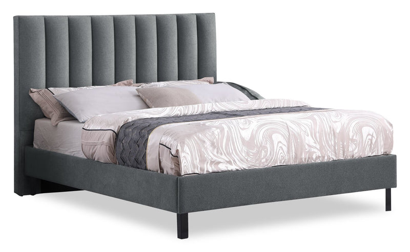 Base de lit plateforme rembourrée Amos en tissu anthracite - format lit double