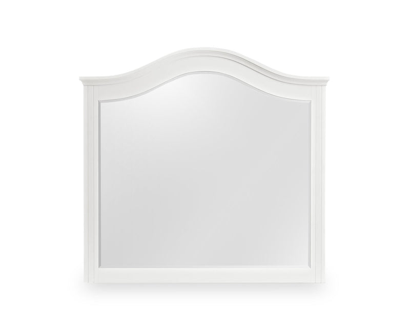 Ensemble de chambre à coucher Ella 5 pièces blanc avec lit à panneaux, commode et miroir - format lit simple