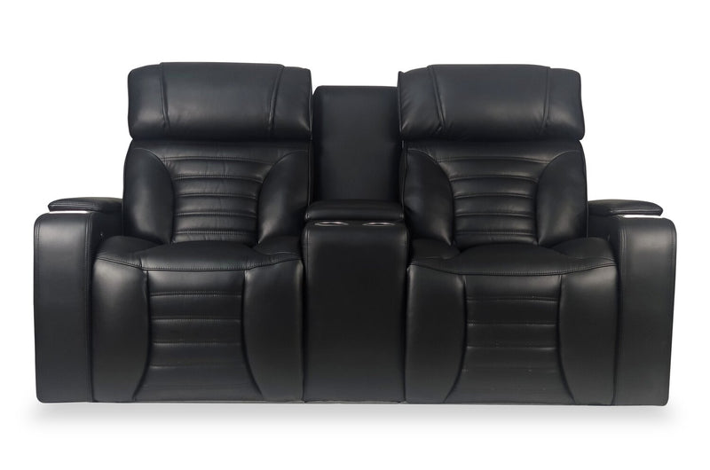 Causeuse de massage à inclinaison électrique Zen de 75,5 po en tissu d’apparence cuir avec console réfrigérée - noire