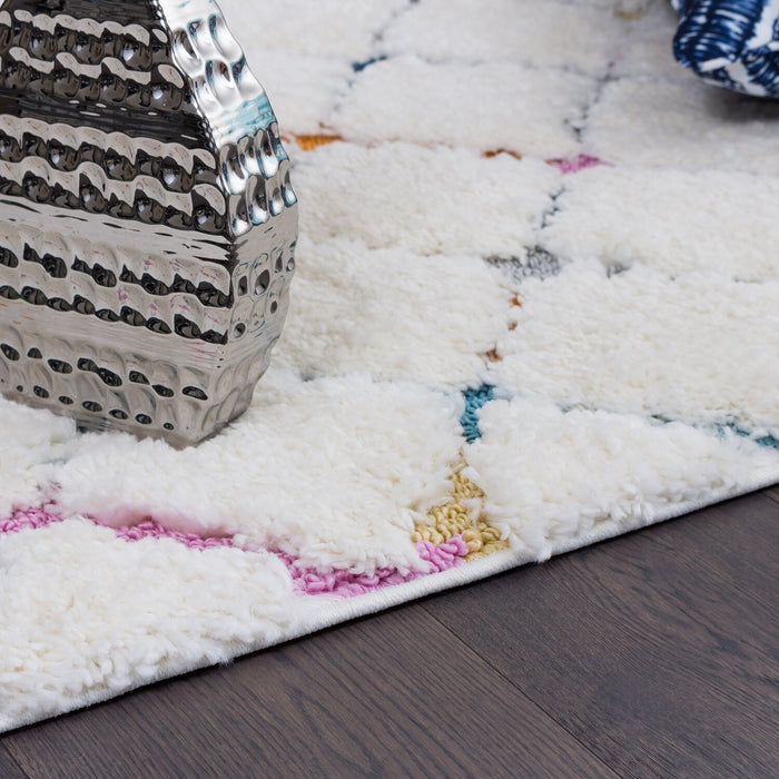 Carpette à poil long Robin multicolore à motif marocain - 7 pi 11 po x 10 pi 10 po