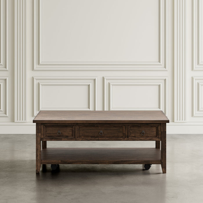 Table à café Branson de 48 po avec dessus relevable, rangement et roulettes - brun foncé