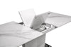 Naya Dining Table, 63-78.75"W Self-Storing Butterfly Leaf, Metal, Glass, Faux Marble – White | Table de salle à manger Naya de 63 po à 78,75 po (L) avec papillon se rangeant sous la table, en métal, en verre en imitation de marbre - blanche