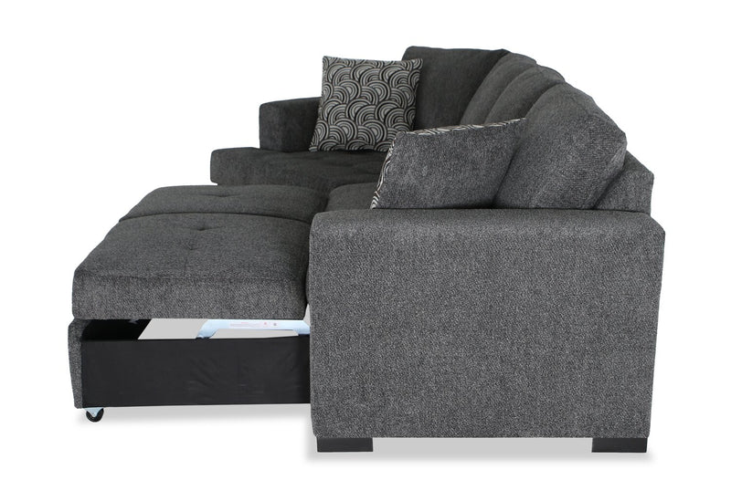 Sofa-lit sectionnel enveloppant de gauche Legend 2 pièces fabriqué au Canada en tissu de chenille - gris poivre