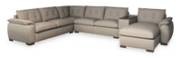  Sofa sectionnel modulaire de droite Raya 5 pièces en cuir véritable avec console de rangement et pattes en bois - beige pierre