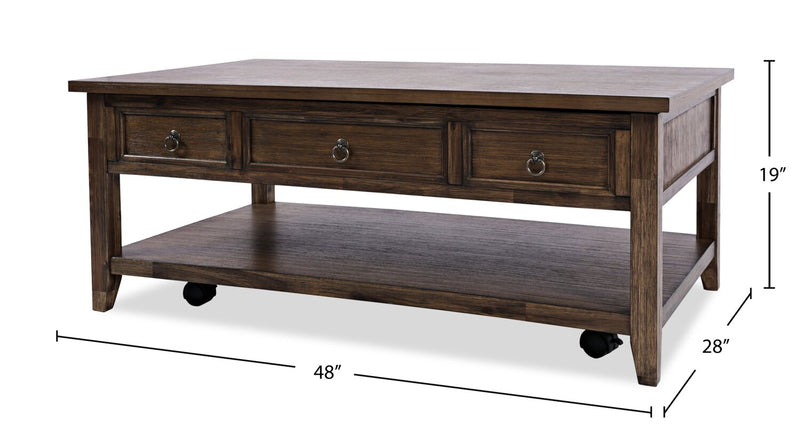 Table à café Branson de 48 po avec dessus relevable, rangement et roulettes - brun foncé