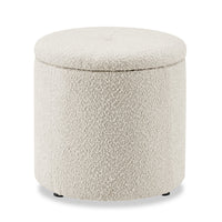 Pouf de rangement rond Ontario de 14,75 po en tissu - blanc