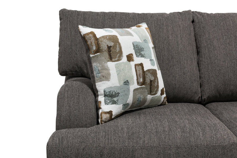 Sofa Nofia de 80 po fabriqué au Canada en tissu de chenille avec 2 coussins décoratifs et pattes en bois - gris anthracite
