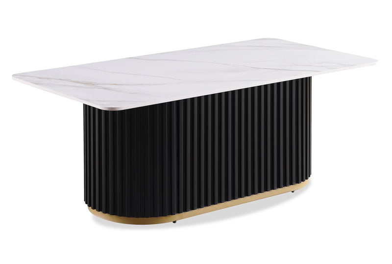Table à café rectangulaire moderne Capri Kort & Co. de 47,5 po avec dessus en pierre frittée blanche - noire et dorée