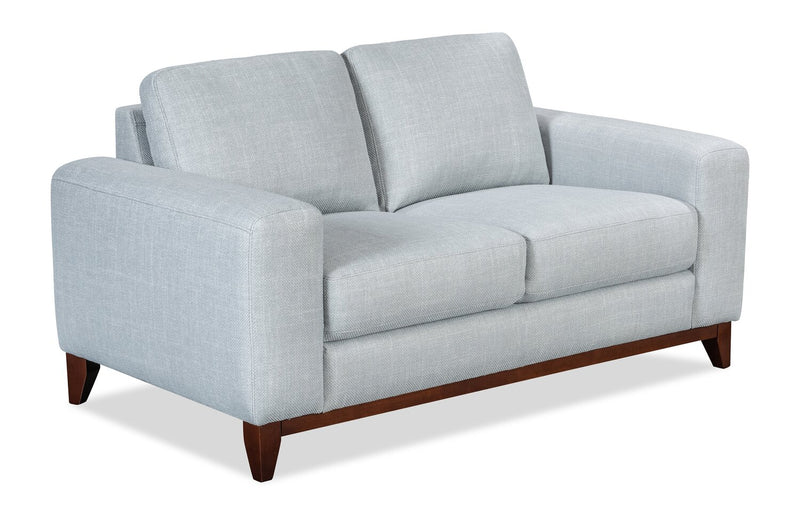 Causeuse River de 63,3 po en tissu d’apparence lin avec base et pattes en bois - grise