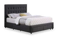 Lit rembourré Beck en tissu gris foncé avec rangement et capitonnage à boutons - format très grand lit