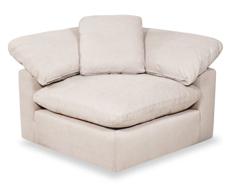 Sofa sectionnel modulaire Eclipse 8 pièces en tissu d’apparence lin avec coussins réversibles en duvet et plumes - blanc lin