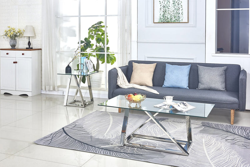 Table de bout moderne Briar de 22 po avec dessus en verre - argentée