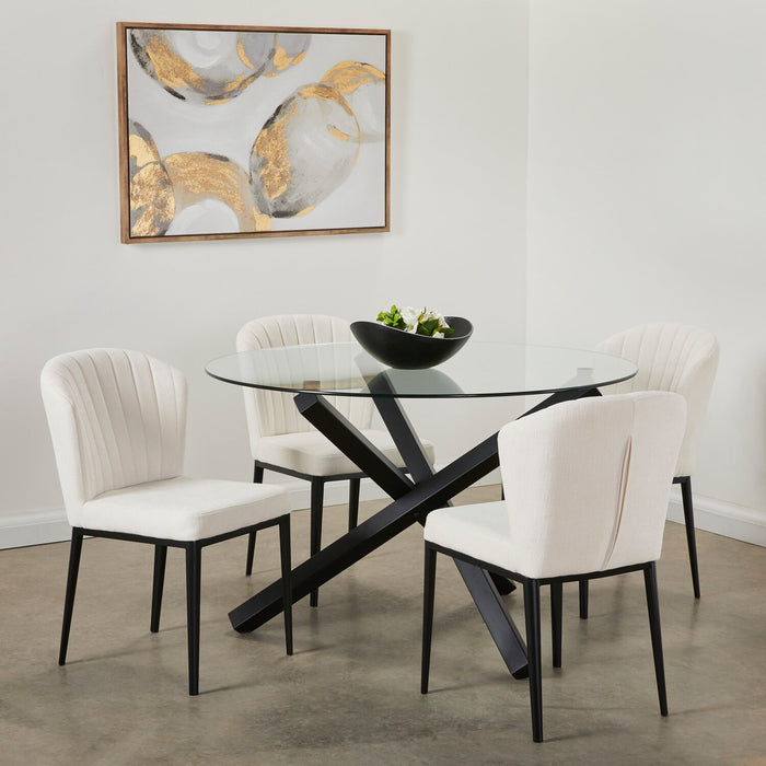 Chaise de salle à manger Zoe en tissu de polyester et en métal avec capitonnage à canaux - ivoire