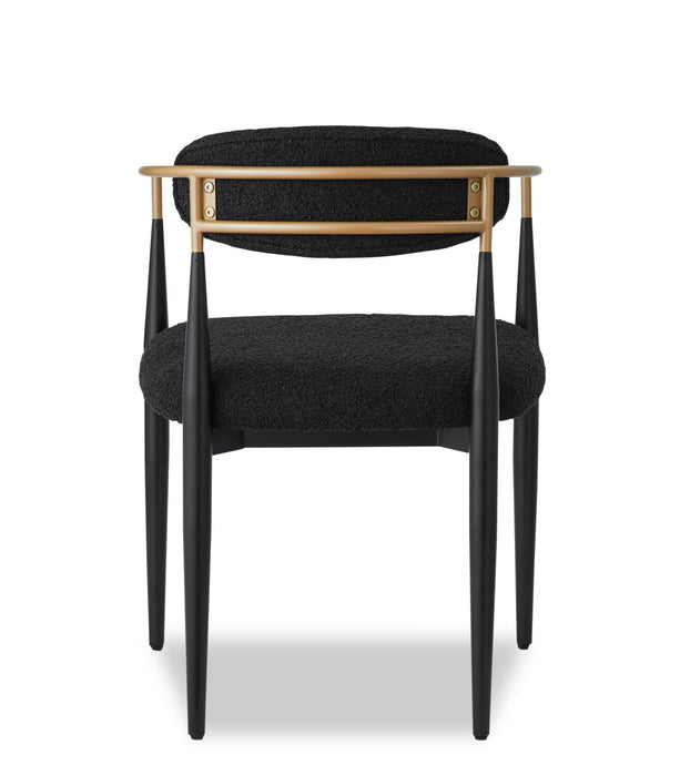 Chaise de salle à manger à accoudoirs Capri de Kort & Co. en métal avec tissu bouclé et touches dorées - noire