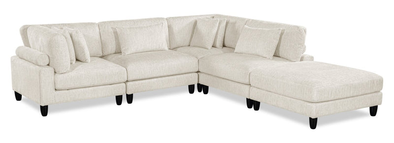 Sofa sectionnel modulaire Lounge 5 pièces en chenille avec pouf - beige 