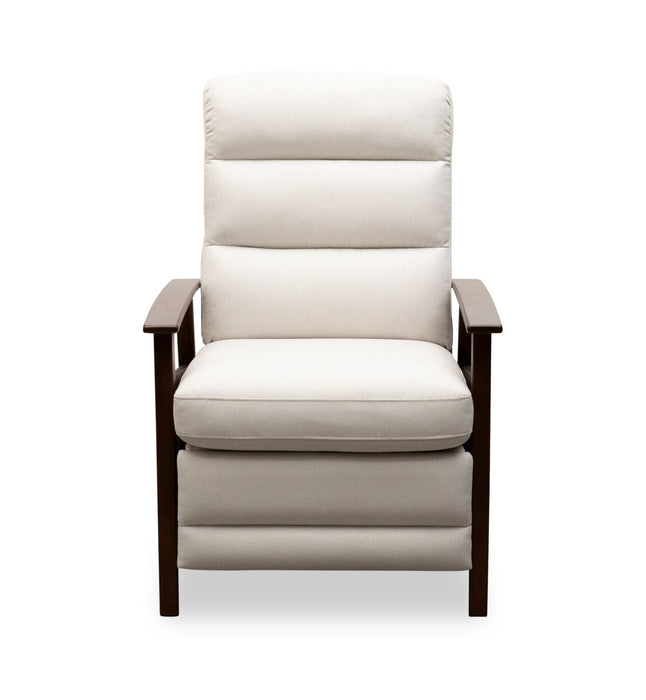 Fauteuil d’appoint à inclinaison par poussée Bree de 28,5 po en tissu d’apparence lin avec accoudoirs et pattes en bois - beige