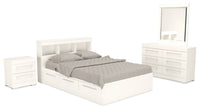 Ensemble lit matelot Riley 6 pièces avec tête de lit bibliothèque, commode, miroir et table de nuit, blanc - format lit double
