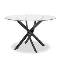 Table de salle à manger ronde Zoe de 47 po (L) avec dessus en verre et base géométrique en métal - noire