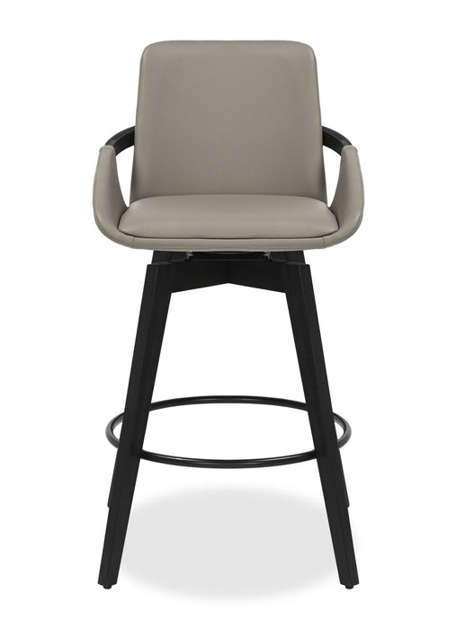 Tabouret Apex de hauteur comptoir en tissu de cuir végétalien et en métal et bois avec siège pivotant - taupe