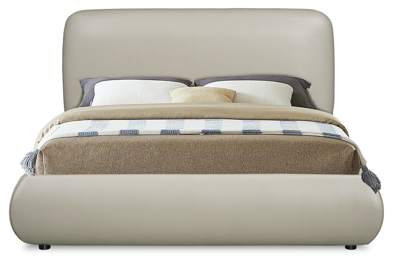 Lit plateforme rembourré moderne Luka en tissu de cuir végétalien taupe - format grand lit