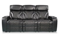 Sofa de massage à inclinaison électrique Elite de 86 po en cuir véritable avec appuie-têtes électriques et accoudoirs de rangement - noir