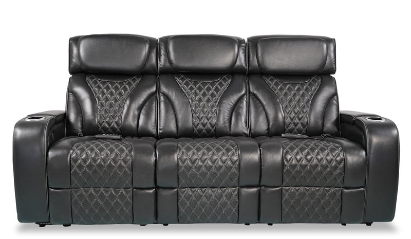 Sofa de massage à inclinaison électrique Elite de 86 po en cuir véritable avec appuie-têtes électriques et accoudoirs de rangement - noir
