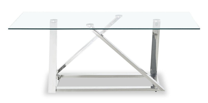 Table à café moderne Briar de 47 po avec dessus en verre - argentée