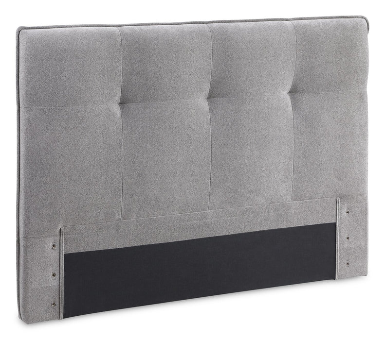 Lit de rangement Amos rembourré en tissu gris avec tête de lit capitonnée et 3 tiroirs intégrés - format très grand lit