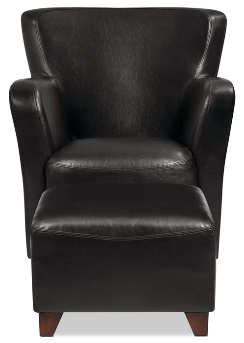 Pouf Zello de 22,5 po en similicuir avec pattes en bois - noir