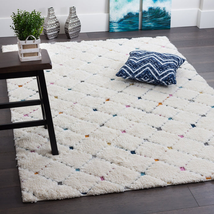 Carpette à poil long Robin multicolore à motif marocain - 6 pi 7 po x 9 pi 6 po