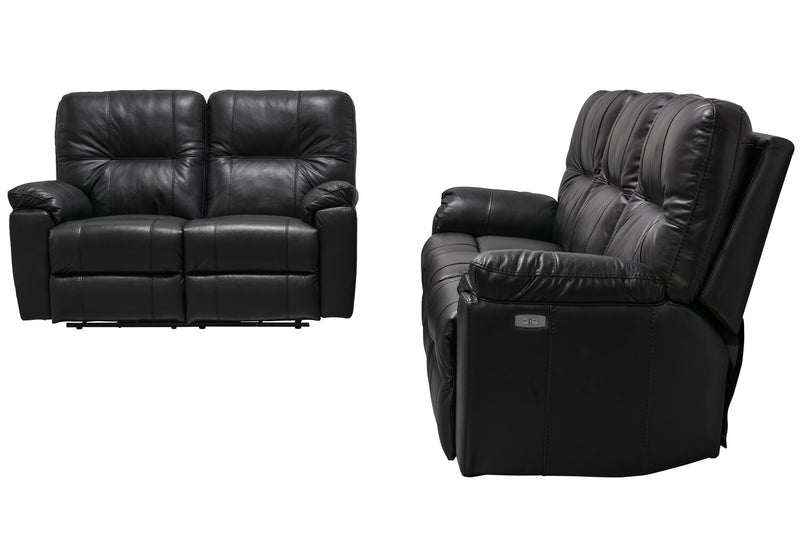 Causeuse à inclinaison électrique Dawson de 64 po fabriquée au Canada en cuir véritable avec port USB et coussins décoratifs - noir