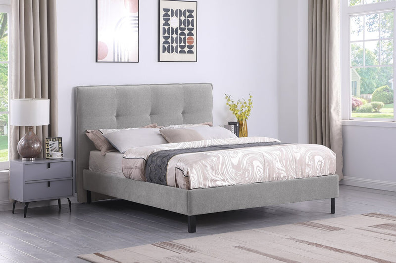 Tête de lit rembourrée Amos en tissu gris capitonné - format grand lit